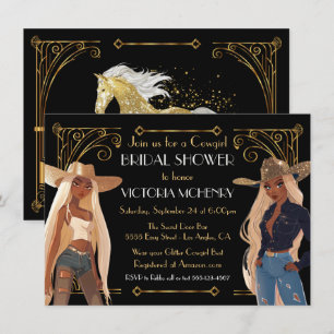 Invitation Parties scintillant d'or Fête des mariées Western