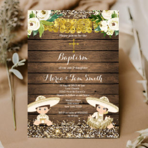 Invitation Parties scintillant d'or Fiesta Boy & Girl Baptism