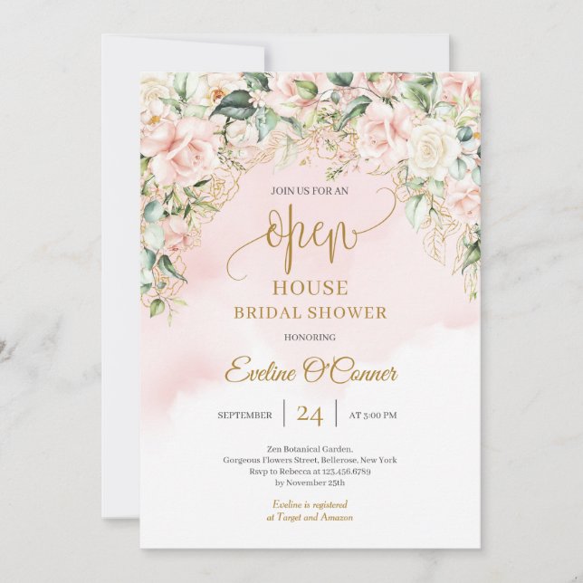 Invitation Parties scintillant d'or fleuri Boho moderne Open  (Devant)