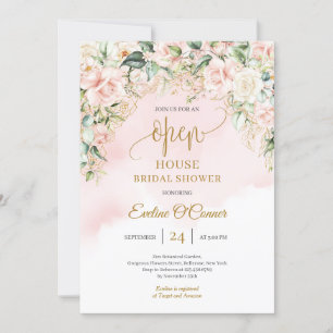 Invitation Parties scintillant d'or fleuri Boho moderne Open 