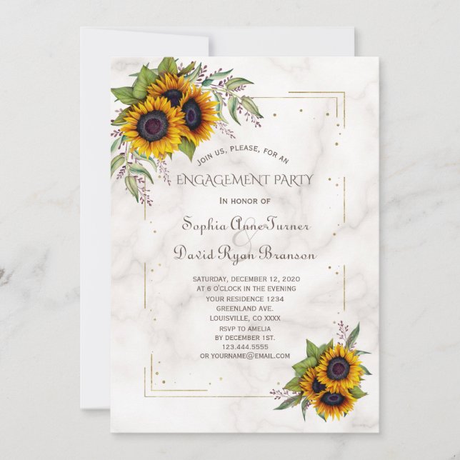 Invitation Parties scintillant d'or Fleurs de soleil géométri (Devant)