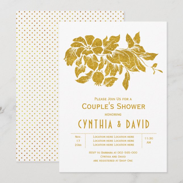 Invitation Parties scintillant d'or fleurs fleurie mariage co (Devant / Derrière)