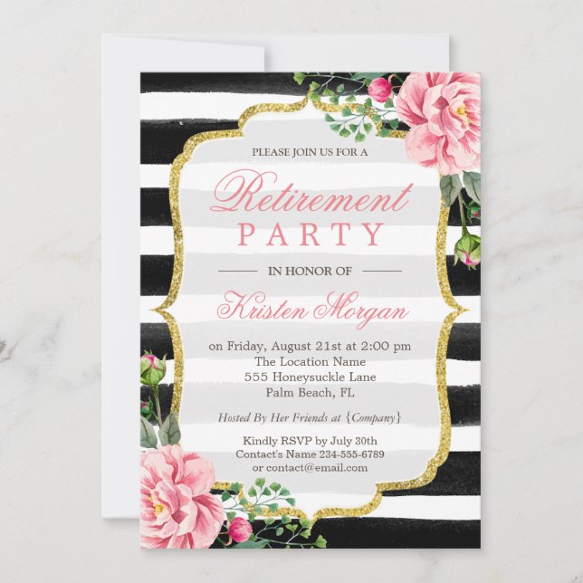 Invitation Parties scintillant d'or floral de la partie de re (Devant)