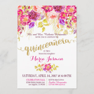 Invitation Parties scintillant d'or Floral de la Quintana Wat