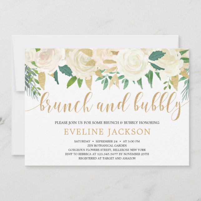 Invitation Parties scintillant d'or floral en ivoire rustique (Devant)