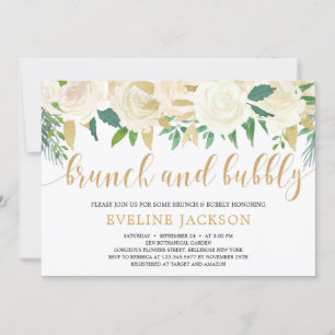 Invitation Parties scintillant d'or floral en ivoire rustique