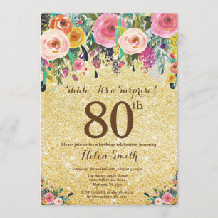 Invitation Parties scintillant d'or Floral Surprise 80e anniv