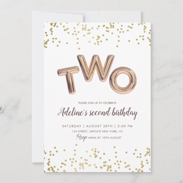 Invitation Parties scintillant d'or Foil Balloon 2e anniversa (Devant)