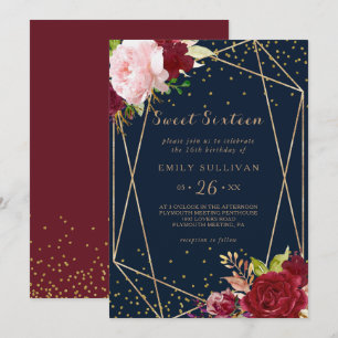 Invitation Parties scintillant d'or géométrique Rouge 16e ann