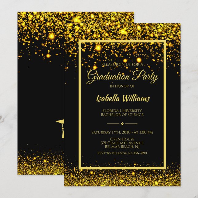 Invitation Parties scintillant d'or Glam moderne (Devant / Derrière)