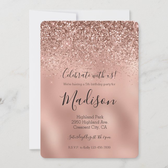 Invitation Parties scintillant d'or Glam Rose (Devant)
