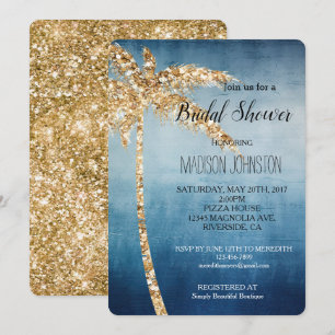 Invitation Parties scintillant d'or gris bleu Palm Tree Fête