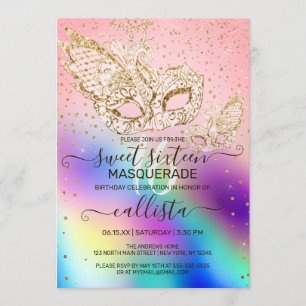 Invitation Parties scintillant d'or Holographie Masquerade Sw