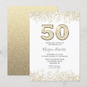 Invitation Parties scintillant d'or Hommes ou femmes 50e anni
