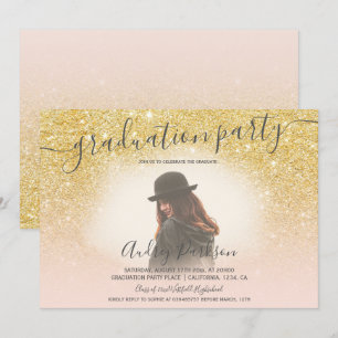 Invitation Parties scintillant d'or jaune rose pâle graduatio
