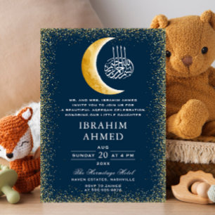 Invitation Parties scintillant d'or Lune Espace Bleu islamiqu