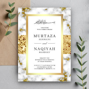 Invitation Parties scintillant d'or Marbre gris blanc Mariage