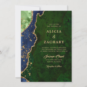 Invitation Parties scintillant d'or Mariage d'âge bleu vert