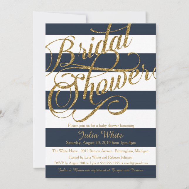 Invitation Parties scintillant d'or Marine Bleu Bande Douche  (Devant)