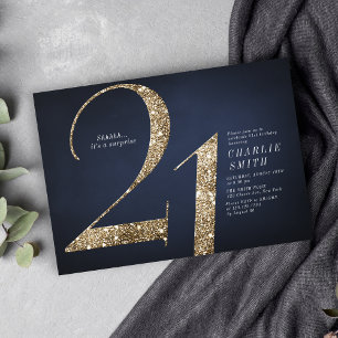Invitation Parties scintillant d'or marine minimaliste modern