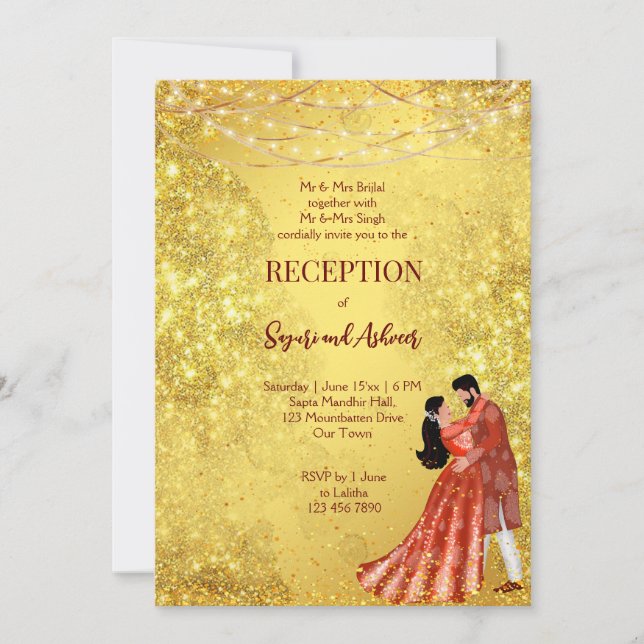 Invitation Parties scintillant d'or maroon danse réception co (Devant)
