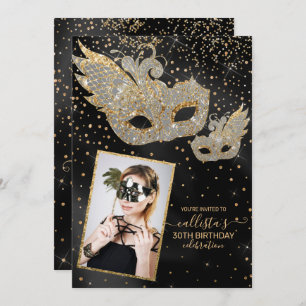 Invitation Parties scintillant d'or Mascarade en soie noire P