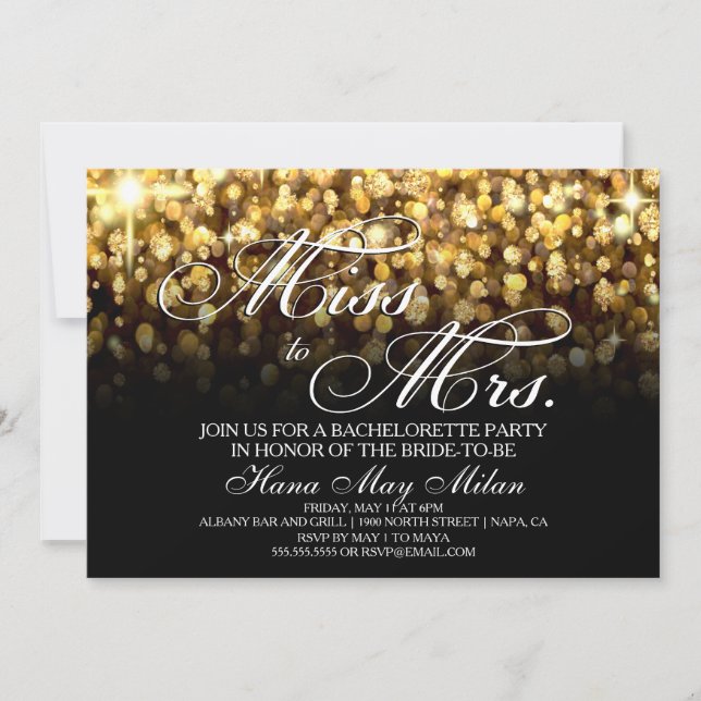 Invitation Parties scintillant d'or Miss à Mme Bachelorette I (Devant)