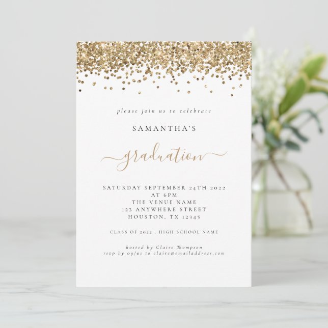 Invitation Parties scintillant d'or moderne 2024 Graduation I (Debout devant)