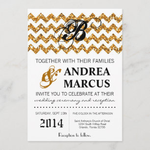 Invitation Parties scintillant d'or moderne Chevron Faire-par