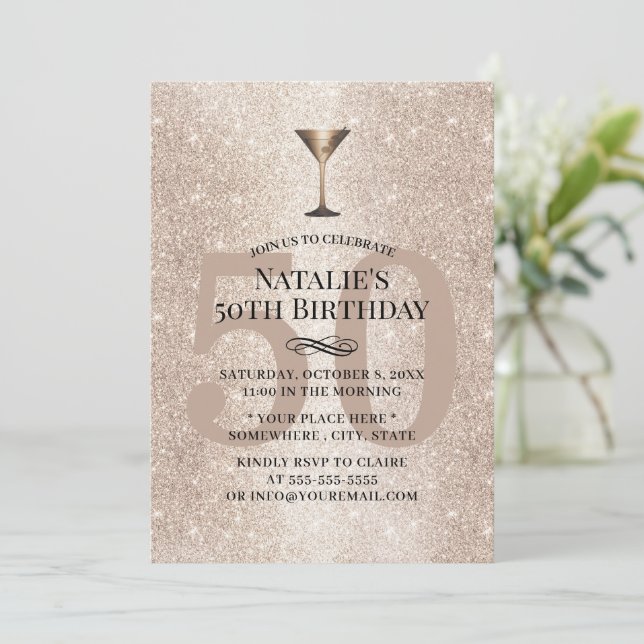 Invitation Parties scintillant d'or moderne Cocktail Girl 50e (Debout devant)
