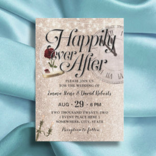 Invitation Parties scintillant d'or moderne Conte fée Mariage