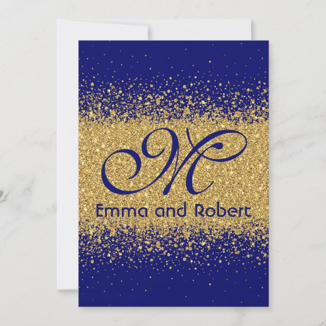 Invitation Parties scintillant d'or moderne et Royal Blue (Devant)