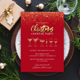 Invitation Parties scintillant d'or moderne Noël Cocktail Par