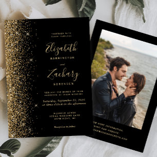 Invitation Parties scintillant d'or moderne photo Mariage noi