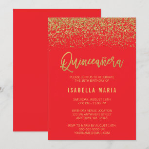Invitation Parties scintillant d'or moderne Red Faux Quincean