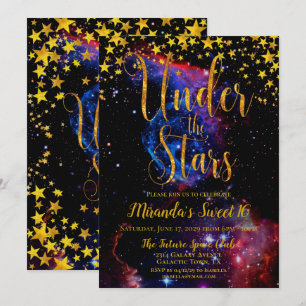 Invitation Parties scintillant d'or moderne sous les étoiles