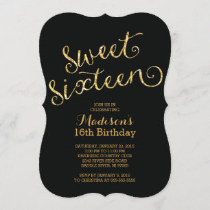 Invitation Parties scintillant d'or moderne Sweet sixteen d'a