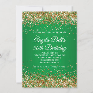 Invitation Parties scintillant d'or Monogramme vert Ombre 50e