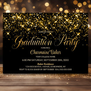 Invitation Parties scintillant d'or noir