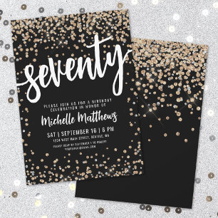 Invitation Parties scintillant d'or noir 70e anniversaire