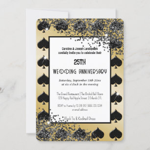 Invitation Parties scintillant d'or noir Ace des pique