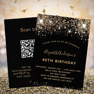 Invitation Parties scintillant d'or noir Anniversaire Code QR
