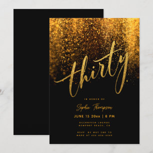 Invitation Parties scintillant d'or noir élégant moderne 30e 