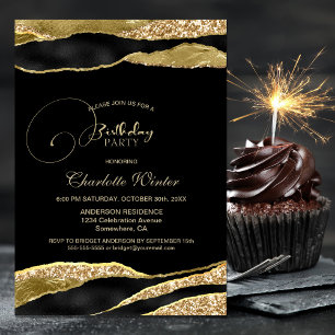 Invitation Parties scintillant d'or noir fête d'anniversaire