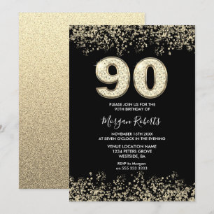 Invitation Parties scintillant d'or noir Hommes Fêtes de 90e 