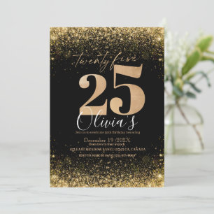 Invitation Parties scintillant d'or noir moderne 25e annivers