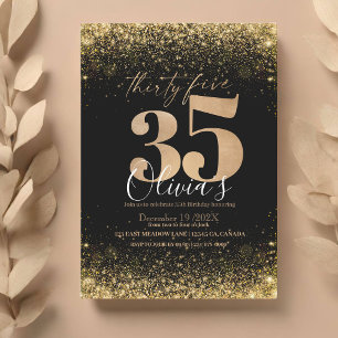 Invitation Parties scintillant d'or noir moderne 35e annivers