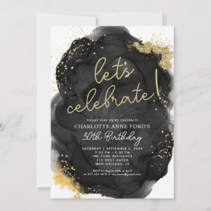 Invitation Parties scintillant d'or noir moderne alcool encre