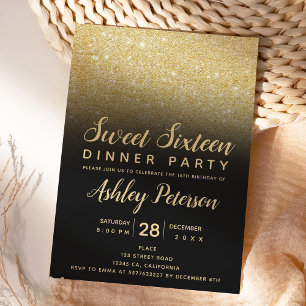 Invitation Parties scintillant d'or noir ombre typographie Sw