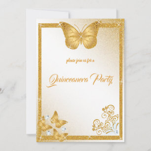 Invitation parties scintillant d'or papillon quinceanera élég